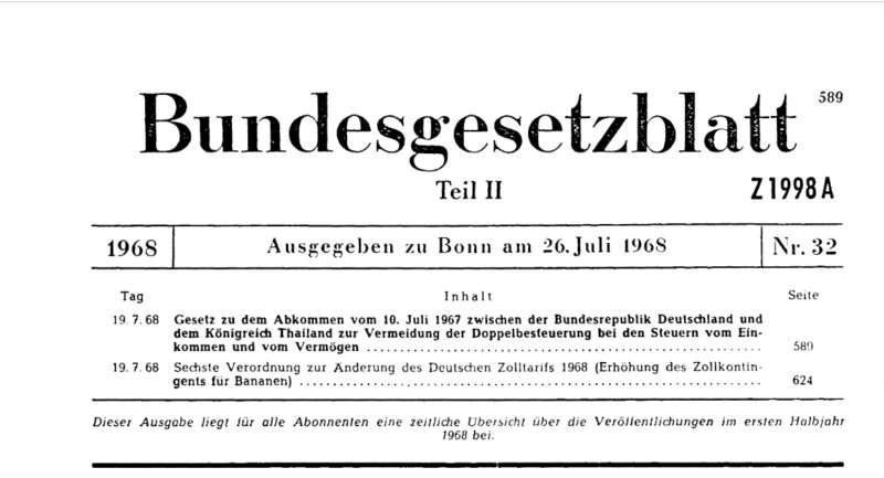 Bundesgesetzblatt von 1968: DBA Dtl-TH